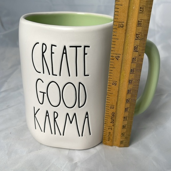 Rae Dunne Artisan Collection Create Good Karma Coffee Mug White Mint Green #237 - Picture 4 of 7